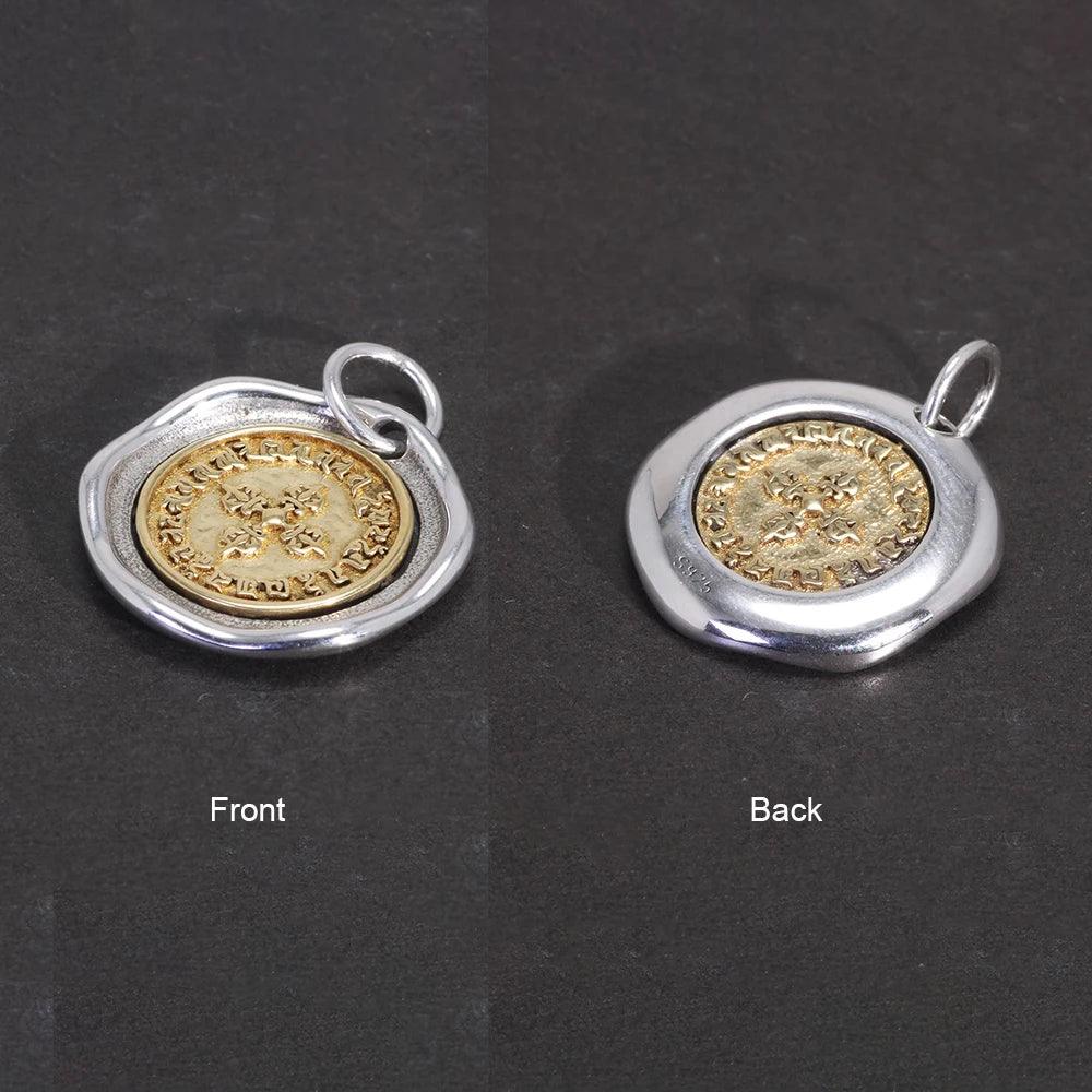 Real Pure 925 Sterling Silver Vajra Pestle Pendant Necklace for Men and Women Round Shape Gold Vermeil Amulet Jewelry - GQTORCH Jewelry