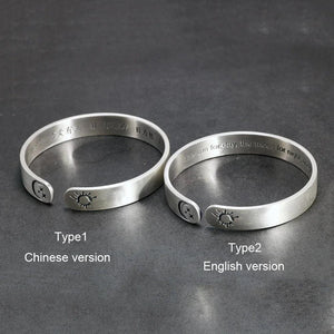 Solid 999 Sterling Silver Jewelry Couple Bangles for Lovers' Sun and Moon Engraved Design Retro Punk Steampunk Accessories - GQTORCH Jewelry