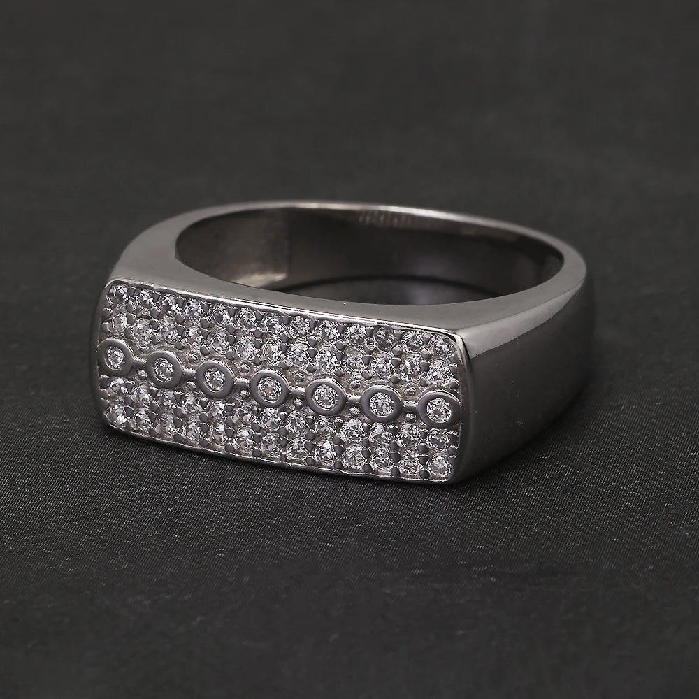 100% Sterling Silver Men Wedding Band Micro Inlaid Zircon Engagement Ring Fashion Eternity Promise Ring Luxury Designer Jewelry