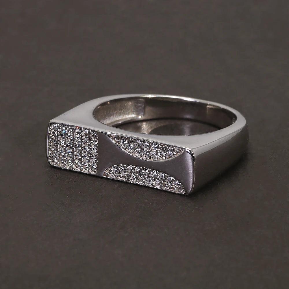 Solid S925 Silver Men's Micro Pave Zircon Ring Art Deco Fashion Modern Minimalist Style Jewelry Birthday Party Gift - GQTORCH Jewelry