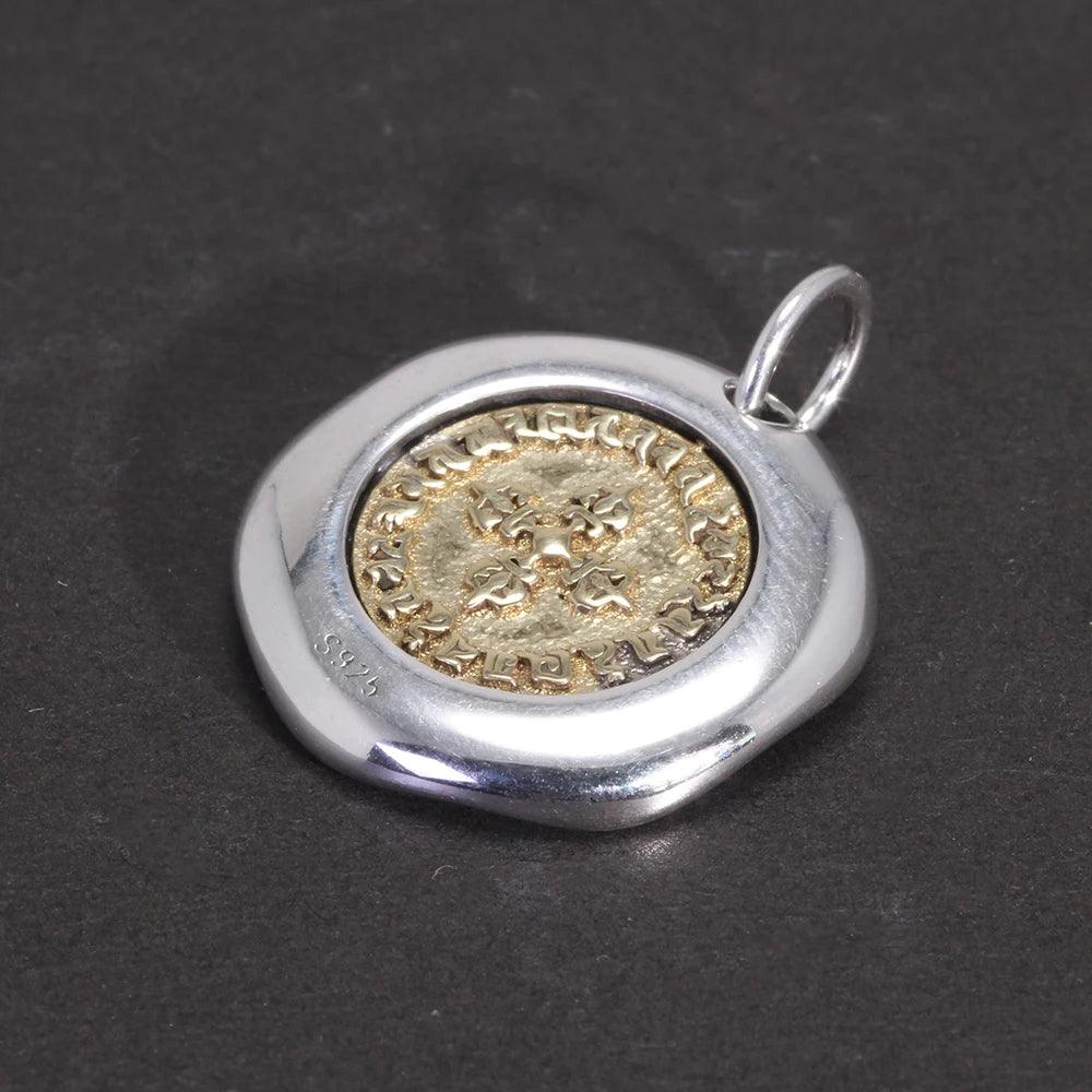 Real Pure 925 Sterling Silver Vajra Pestle Pendant Necklace for Men and Women Round Shape Gold Vermeil Amulet Jewelry - GQTORCH Jewelry