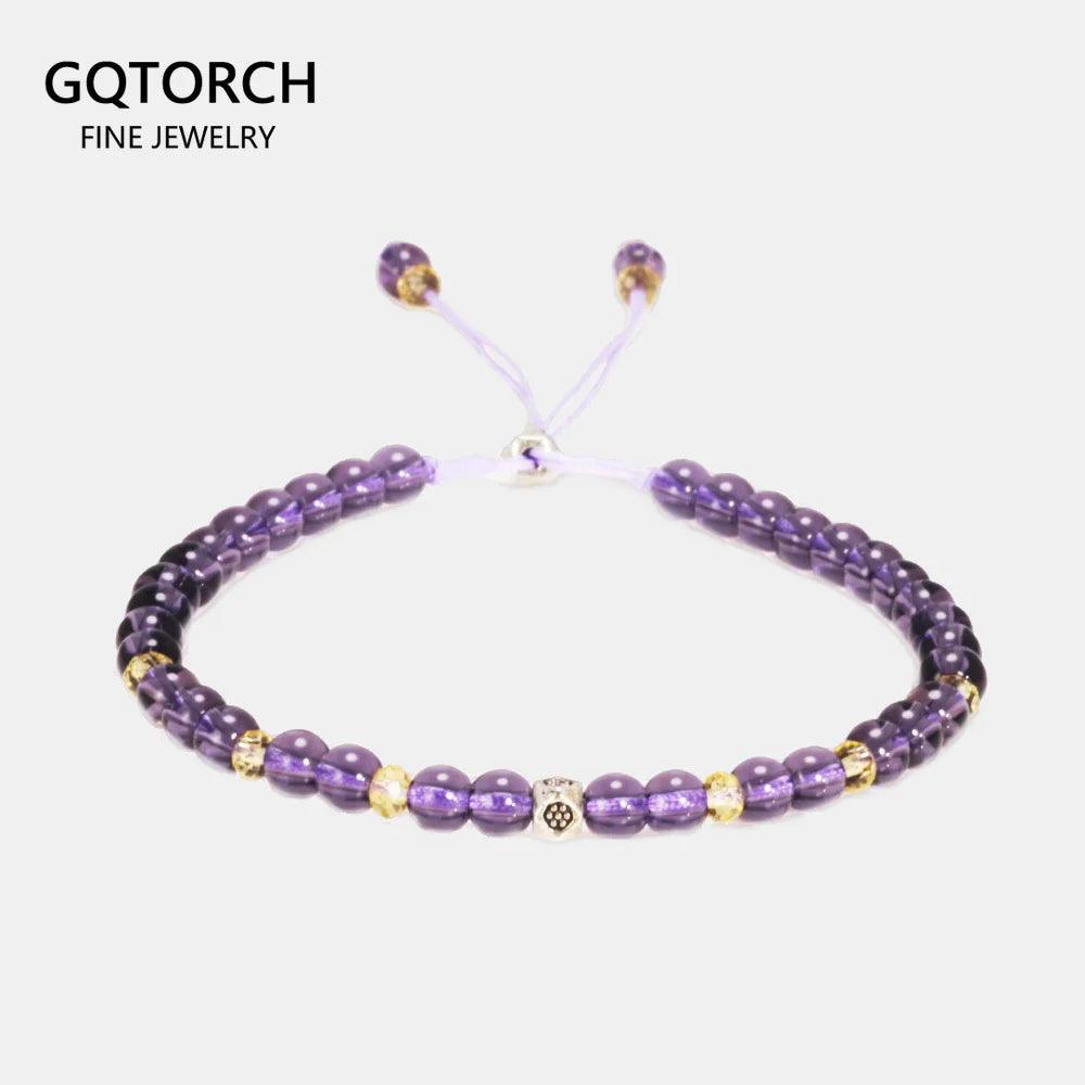 Natural Amethyst Beads Bracelet For Women Lace-up Adjustable 4mm Small Yoga Crystal Beads Stretch Bracelet Pulseira Masculina - GQTORCH Jewelry