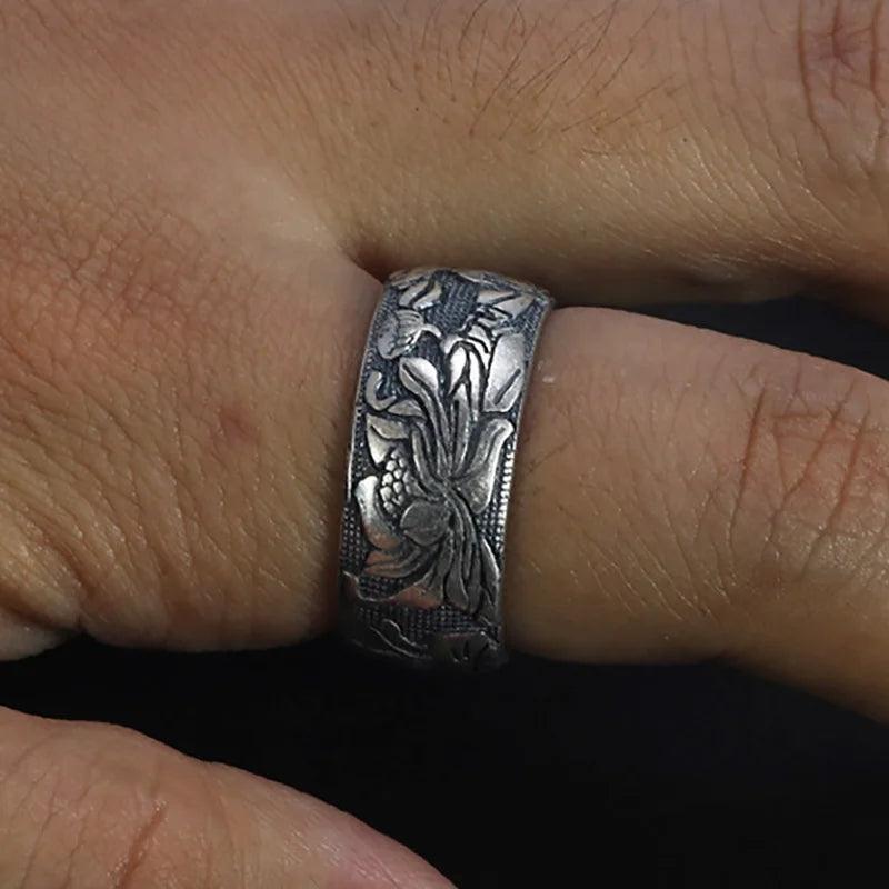 S990 Sterling Silver Ring Vintage Style Rings For Women With Lotus Design Fine Jewelry Bague Femme anel feminino - GQTORCH Jewelry