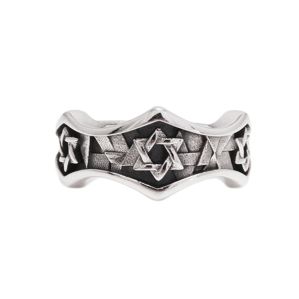 S925 Sterling Silver Retro Star of David Ring Punk Hip Hop Adjustable US 6-11 Hexagram Ring Motorcycle Amulet Jewelry