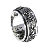 Real 925 Sterling Silver Vajry Rings For Men 10mm Rotatable Shift Luck Scriptures Engraved Tibetan Buddhist Jewelry - GQTORCH Jewelry