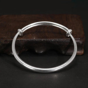 Solid 999 Sterling Silver Simple Push-pull Bracelet Women and Kids Smooth Minimalist Jewelry First Birthday Gift - GQTORCH Jewelry
