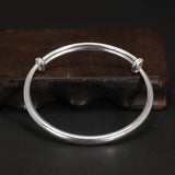 Solid 999 Sterling Silver Simple Push-pull Bracelet Women and Kids Smooth Minimalist Jewelry First Birthday Gift - GQTORCH Jewelry
