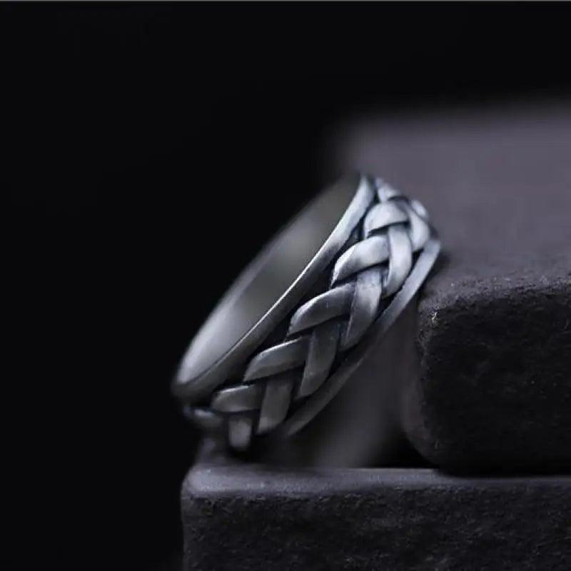 Real 925 Sterling Silver Rings For Men And Women Rotating Ring Matte Braided Type Twisted Rope Retro Antique Style - GQTORCH Jewelry