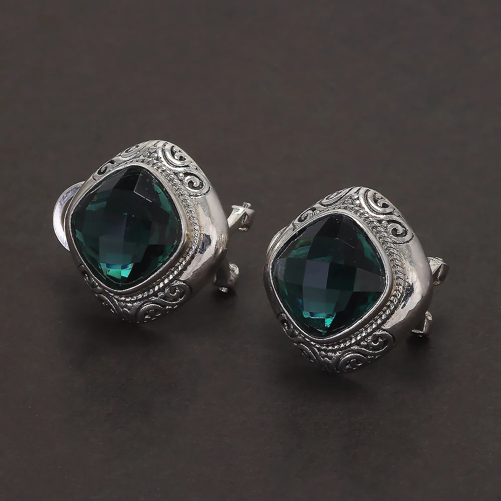 Handmade 925 Sterling Silver Women's Ethnic Jewelry Set Man-made Emerald Ring Earrings Pendant Fashion Vintage Style Jewelry