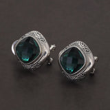 Handmade 925 Sterling Silver Women's Ethnic Jewelry Set Man-made Emerald Ring Earrings Pendant Fashion Vintage Style Jewelry