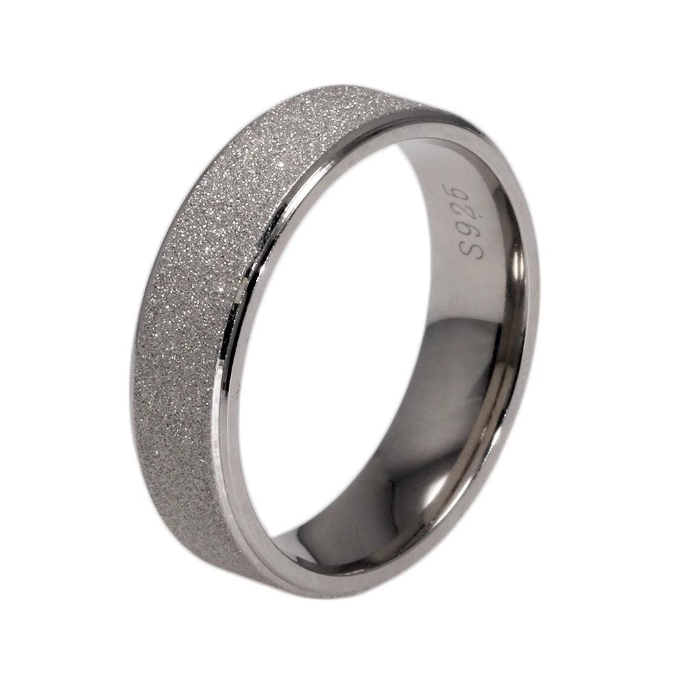 Real Pure 925 Sterling Silver Rings for Women and Men Rough Surfaced Shinning Simple Couple Ring Wedding Band for Lovers - GQTORCH Jewelry