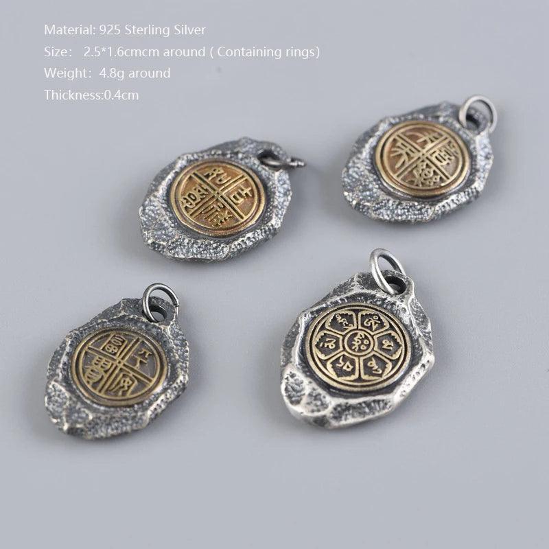 Real Pure 925 Sterling Silver Women and Men Pendant Retro Jewelry Six Words Mantra Auspicious Safely Pendant Talisman Amulet - GQTORCH Jewelry