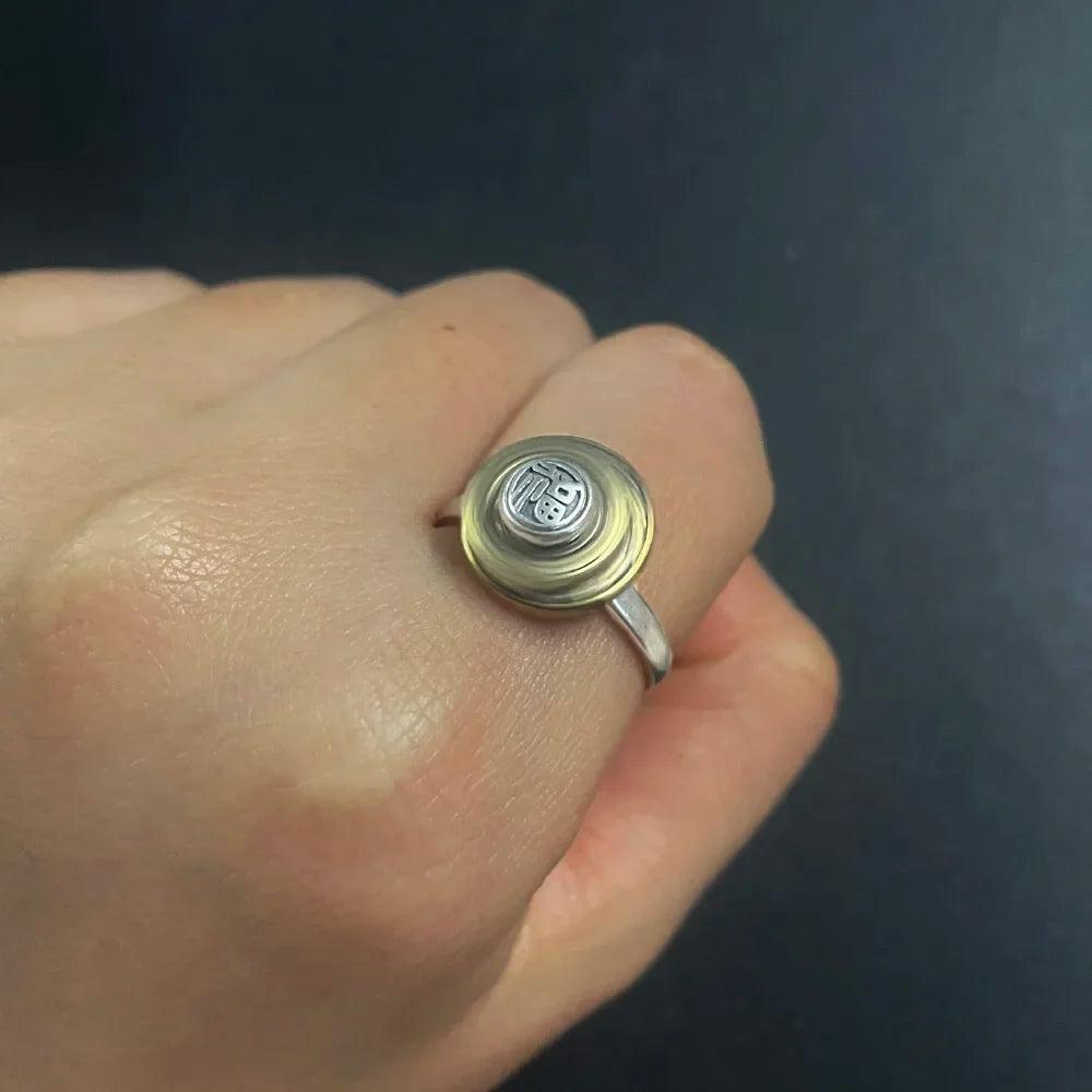 100% 925 Silver Retro Tibetan Prayer Wheel Buddha Adjustable Ring for Men and Women OM Datura Rotatable Religious Jewelry - GQTORCH Jewelry