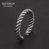 925 Sterling Silver Twisted Ring for Women Men Adjustable Braided Twist Rope Rings Simple Retro Fashion Handmade Party Jewelry