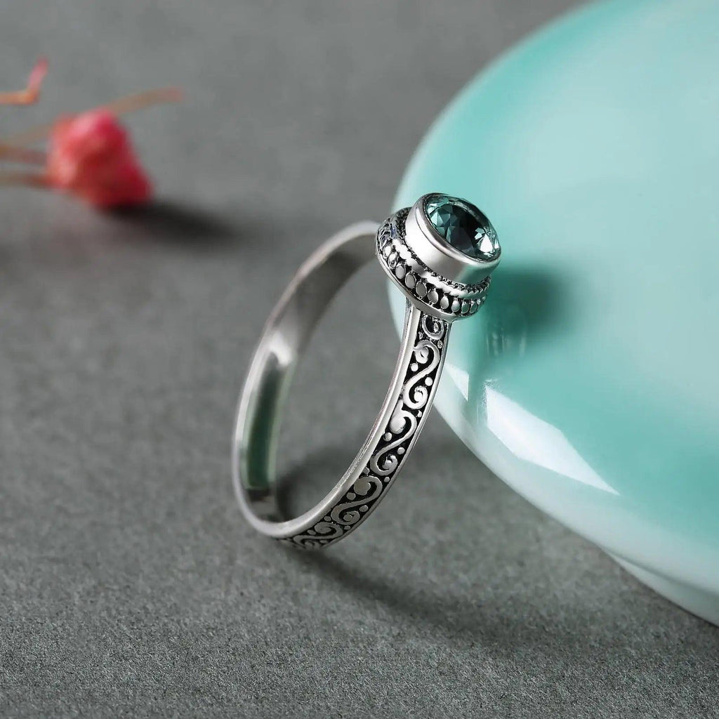 Real 925 Sterling Silver Rings Vintage Flower Carved Inlaid Natural Green Crystal Faceted Stone Elegant Womens Rings Accessories - GQTORCH Jewelry