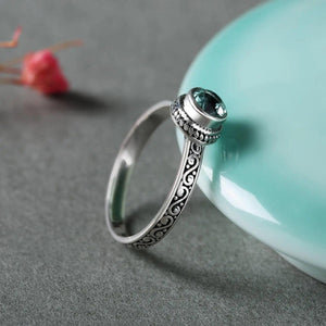 Real 925 Sterling Silver Rings Vintage Flower Carved Inlaid Natural Green Crystal Faceted Stone Elegant Womens Rings Accessories - GQTORCH Jewelry