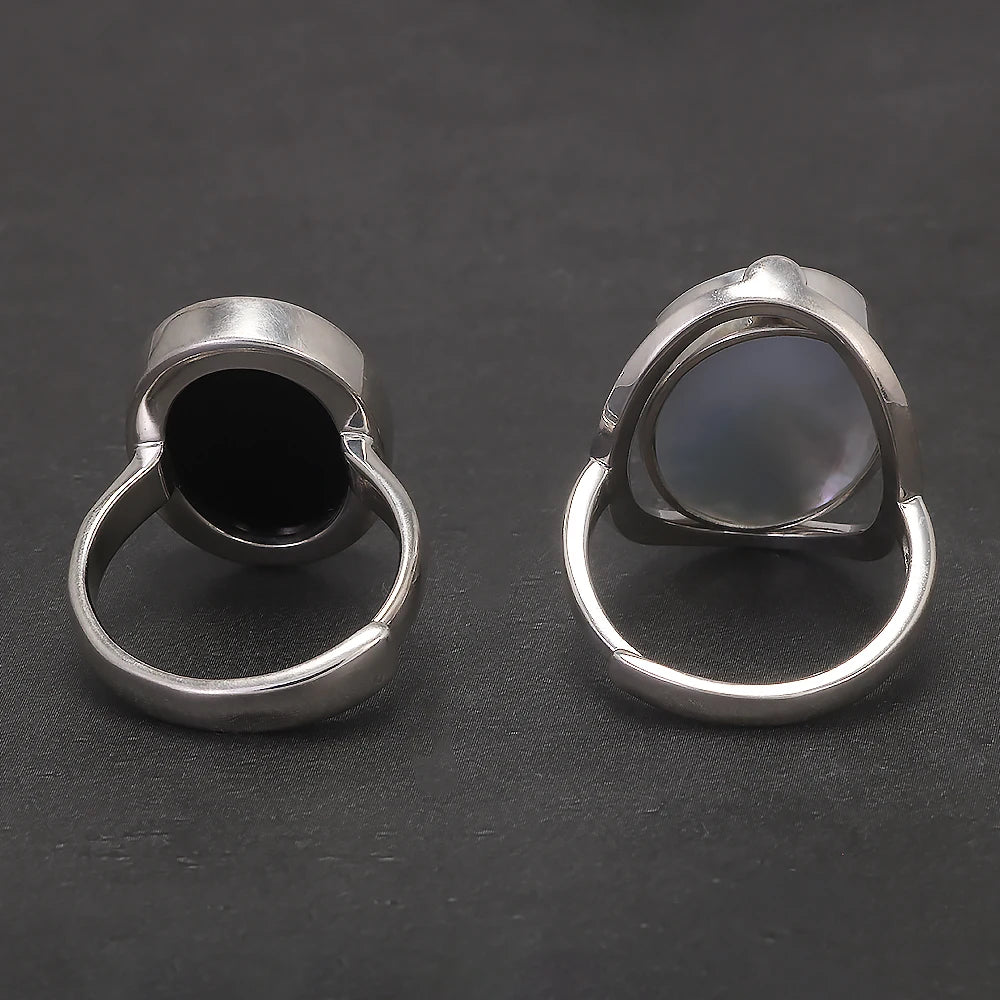 925 Sterling Silver Black Onyx Queen Cameo Ring for Women Double Sides Rotatable Rings Natural Shell Vintage Jewelry Adjustable
