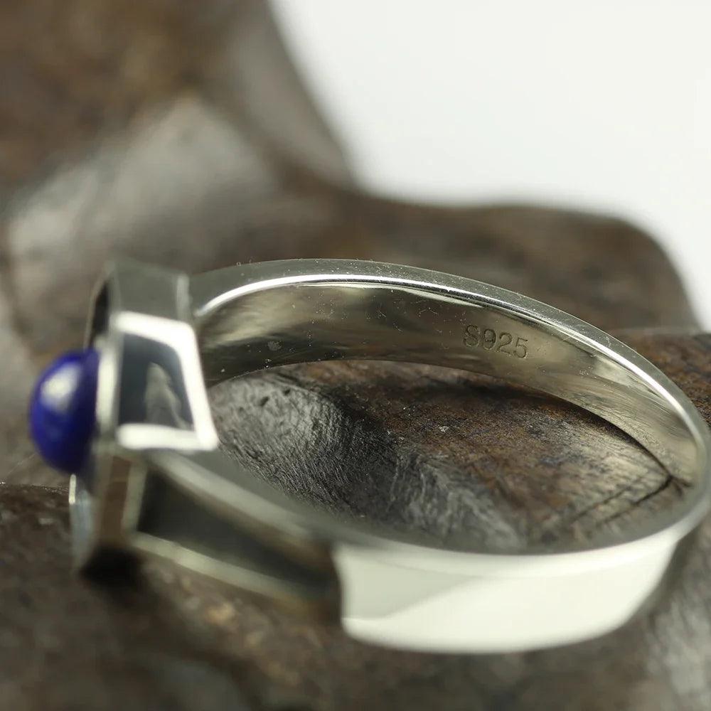 Original Design 925 Sterling Silver Rings For Men and women With Natural Lapis Lazuli Stone Hexagon Shaped Elegant Jewelry Ring - GQTORCH Jewelry