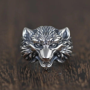 S925 Sterling Silver Vintage Thai Silver Open Ring for Men Wolf Head Open Silver Ring Punk Style Male Jewelry - GQTORCH Jewelry