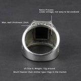 Real Pure 925 Sterling Silver Mens Signet Rings With Black Onyx Natural Stone Retro Flower Engraved Punk Rock Vintage Jewelry - GQTORCH Jewelry