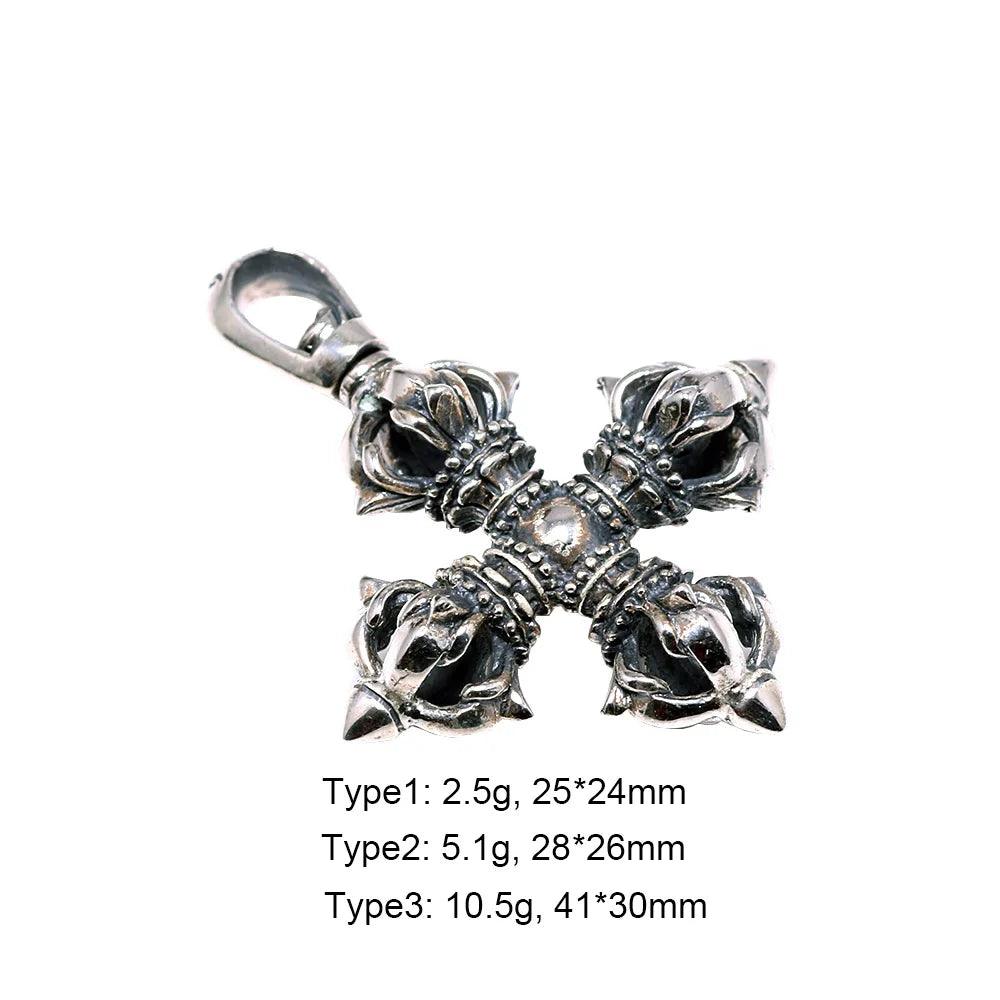 925 Sterling Silver Pendant Cross Vajra Sweater Chain Pendant For Men And Women Buddha Jewelry - GQTORCH Jewelry