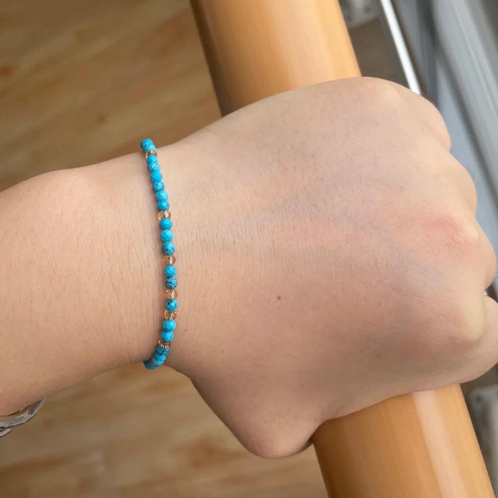 Natural Turquoise Beads Bracelet For Women Adjustable Length 3mm Small Beads Yoga Healing Bracelet Natural Gemstone Bracelet - GQTORCH Jewelry