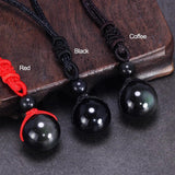Necklaces & Pendants Natural Stone For Women and Men Black Obsidian Rainbow Eye Beads Ball Transfer Lucky Love - GQTORCH Jewelry
