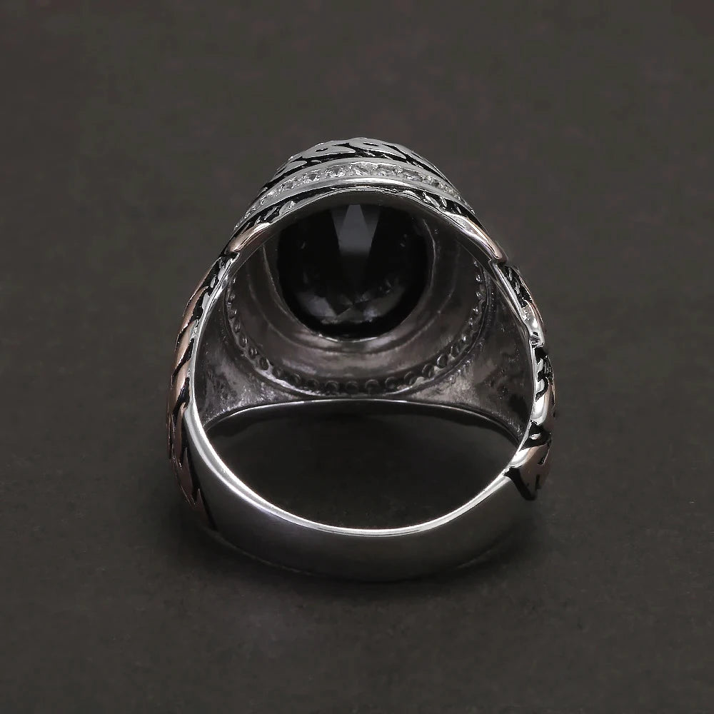 925 Sterling Silver Black Onyx Signet Ring for Men Wheat Engraved Oval Shaped Vintage Turkish Rings Male Jewelry Gift