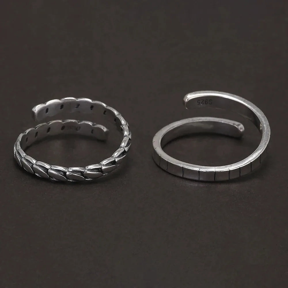 925 Sterling Silver Twisted Open Ring for Women Men Adjustable Geometric Simple Fashion Retro Party Jewelry Accessories