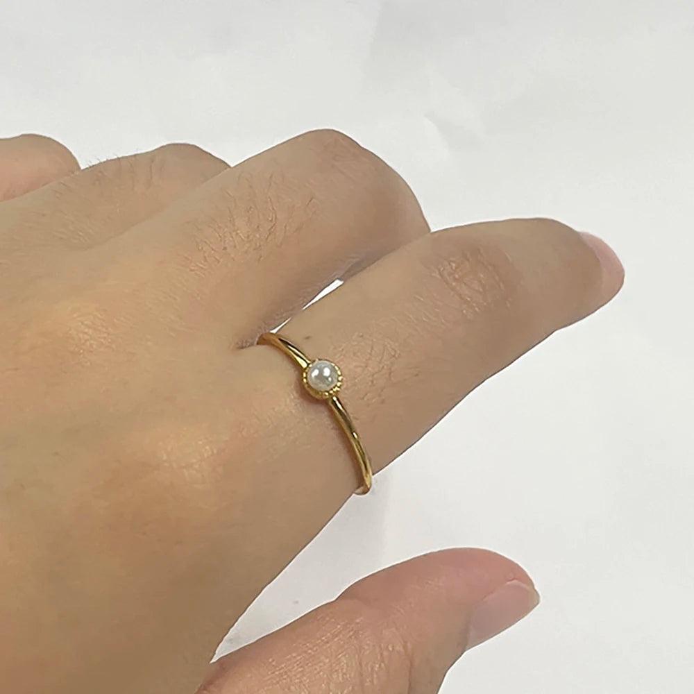 Real 925 Sterling Silver Small Pearl Rings for Women Gold Plating Minimalist Fine Jewelry Anniversary Gift - GQTORCH Jewelry