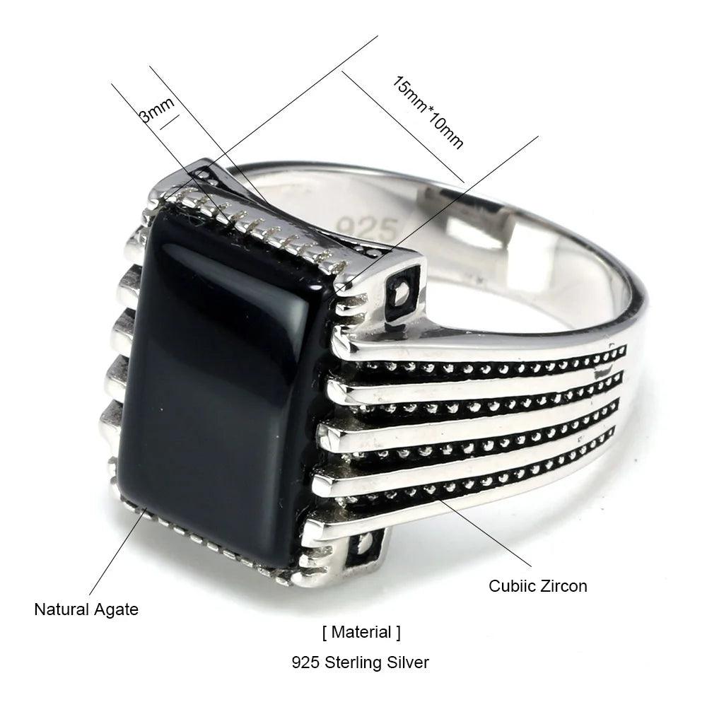 Real Pure 925 Sterling Silver Rings Cool Vintage Rings In Fijne Sieraden Turkey Ring For Men Black Micro Pave Zircon - GQTORCH Jewelry