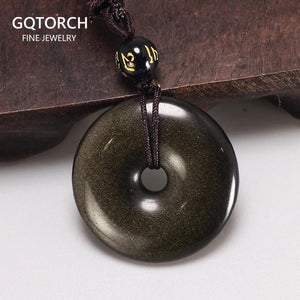 Natural Stone Pendant Necklace Obsidian 30mm Peace Buckle Amulet For Women Men Lucky Jewelry - GQTORCH Jewelry