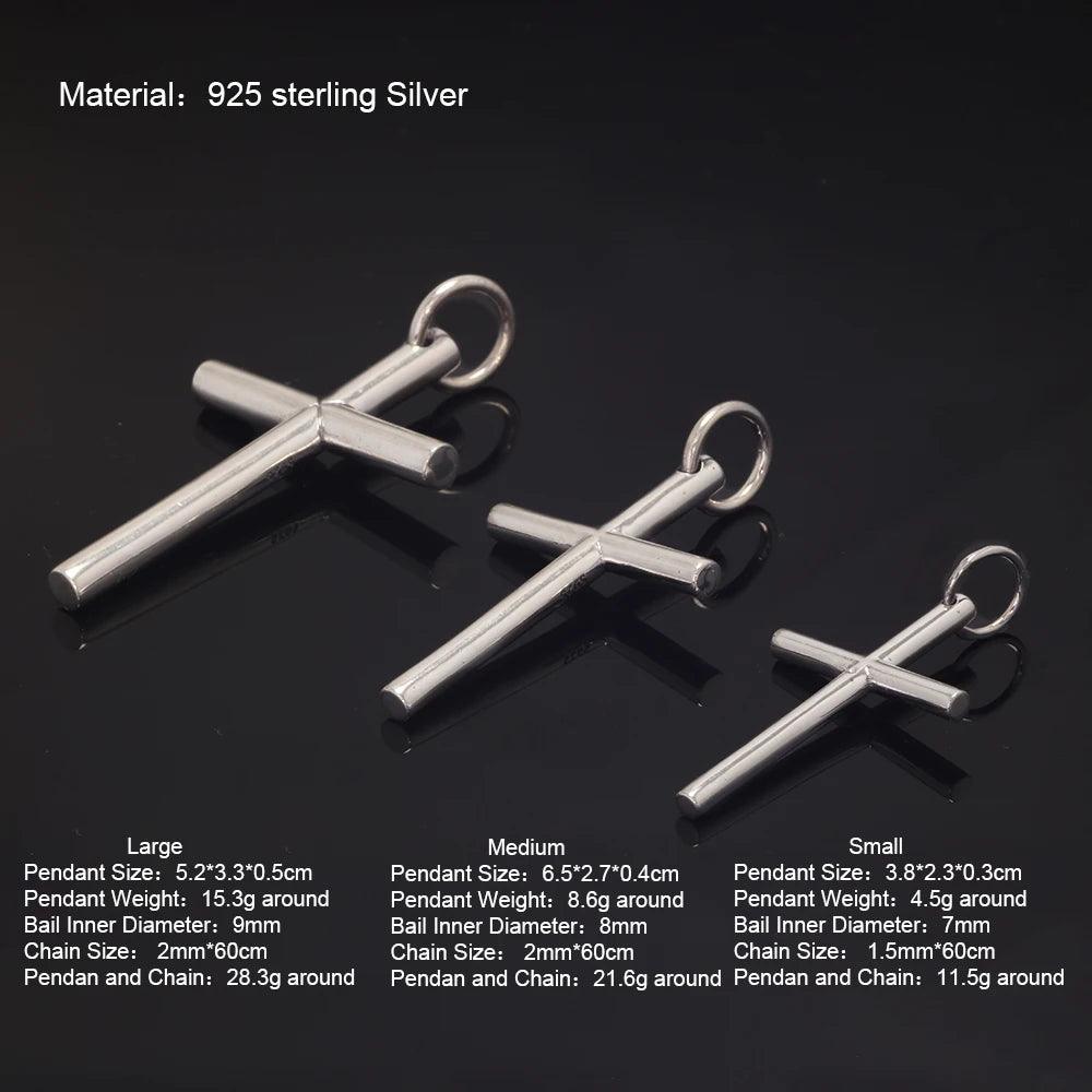 Real Solid 925 Sterling Silver Cross Pendant For Men And Women Smooth High Polishing Simple Design Jesus Christ Jewelry - GQTORCH Jewelry