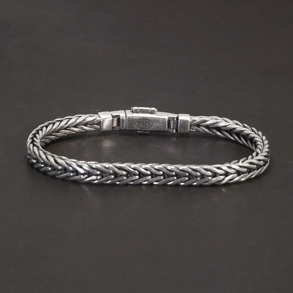 Guaranteed 925 Sterling Silver Bracelet Braided Chain with Plug Safety Buckle Keel Viking Jewelry for Men and Women - GQTORCH Jewelry