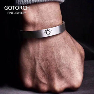 Solid 999 Sterling Silver Jewelry Couple Bangles for Lovers' Sun and Moon Engraved Design Retro Punk Steampunk Accessories - GQTORCH Jewelry