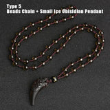 Natural Stone Black And Ice Obsidian Pendant Necklace Wolf Tooth Amulets And Talismans Couple Necklace For Women And Men - GQTORCH Jewelry