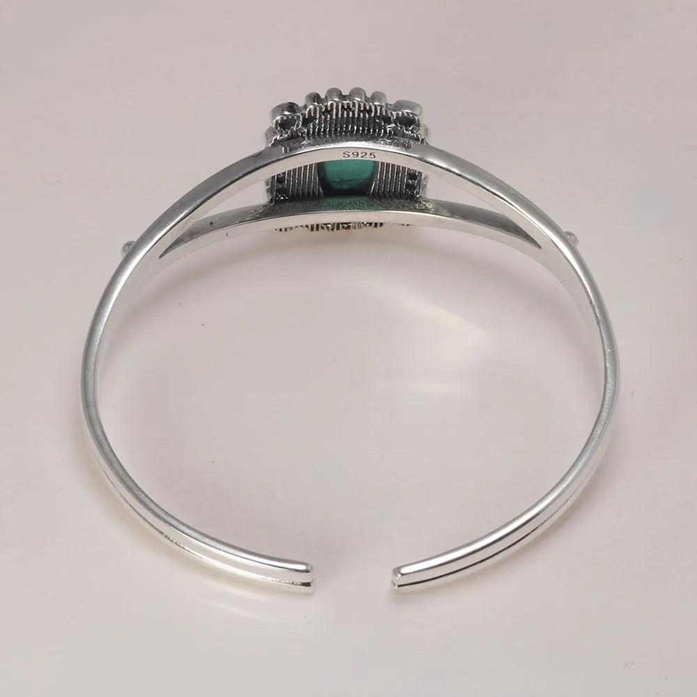 Real 925 Sterling Silver Bella Bangle Adjustable Open Cuff Bracelet With Natural Turquoise Stone Vintage Twilight Jewelry - GQTORCH Jewelry