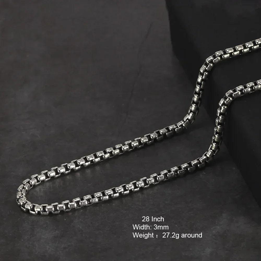 Genuine 925 Sterling Silver Jewelry Round Box Chain Thickened All-match Necklace for Men and Women Retro 22 24 26 28 30 Inch - GQTORCH Jewelry