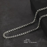 Genuine 925 Sterling Silver Jewelry Round Box Chain Thickened All-match Necklace for Men and Women Retro 22 24 26 28 30 Inch - GQTORCH Jewelry