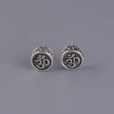 Real 925 Sterling Silver OM Mantra Stud Earrings For Women and Men Retro Antique Style Six-Word Sutra Buddhism Jewelry - GQTORCH Jewelry