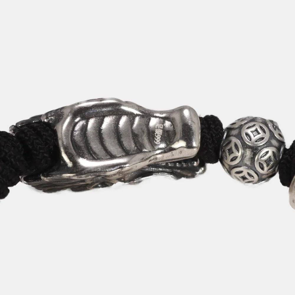 Sterling Silver 999 3D Double Dragon Head Bracelet for Men and Women Pure Handwoven Lucky Rope Bracelet Chinese Knot Jewelry - GQTORCH Jewelry