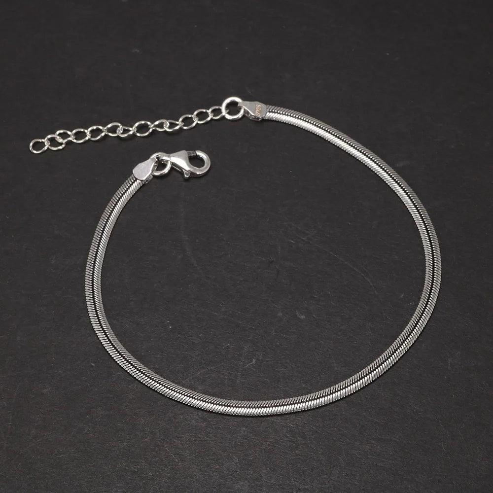 Real 925 Sterling Silver Blade Snake Chain Bracelet Simple with 4 Extension Delicate Fine Jewelry Gift for Men and Women - GQTORCH Jewelry