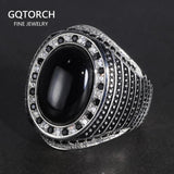Real Pure 925 Sterling Silver Rings For Men With Natural Onyx paved with Black Zircon Turkish Finger Rings Man Wedding Band - GQTORCH Jewelry