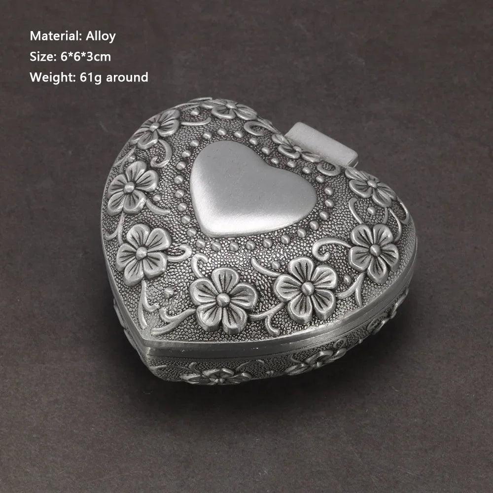 Vintage Alloy Jewelry Box Casket and Heart Shaped 9*7*4.5cm 6*6*3cm For Rings Pendants Necklace Gift Boxes - GQTORCH Jewelry