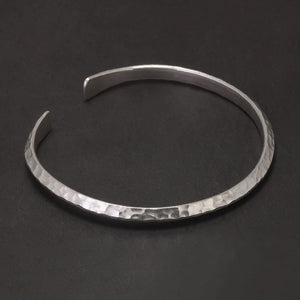 Solid 925 Sterling Silver Hammered Bangle 4mm Open Cuff Bracelet for Women Men Urban Minimalist Chic Retro Party Jewelry