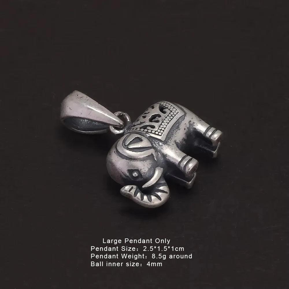 Solid 990 Fine Silver Antiqued Elephant Pendant Necklace for Men Women Punk Retro 925 Sterling Silver Chain Necklace Y2k Jewelry - GQTORCH Jewelry