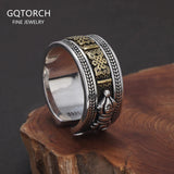 925 Sterling Silver Six Word Mantra Vajra Ring for Men Women Auspicious Knot Vintage Retro Buddhist Spiritual Protection Jewelry