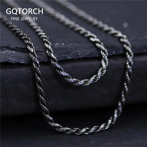 S925 Sterling Silver Twisted Necklace Chain for Men and Women Long Sweater Retro Antique Unisex Chain Original Design - GQTORCH Jewelry