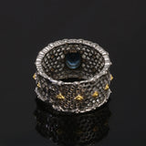 925 Sterling Silver Topaz Stone Women's Wedding Ring Wide Adjustable Hollow Out Luxury Royal Style Vintage Fashion Jewelry