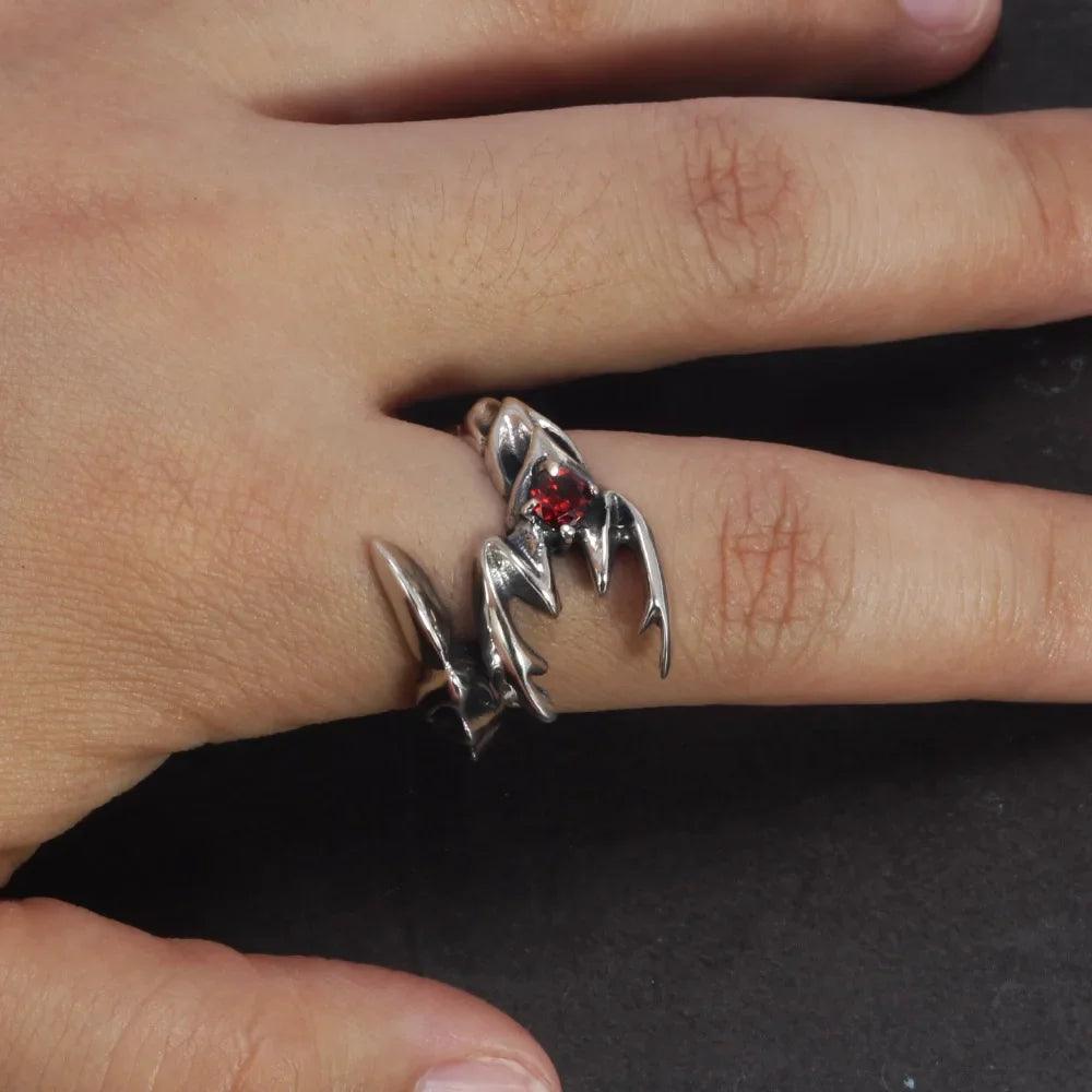 Solid 925 Sterling Silver Jewelry Mens Ring With Garnet Natural Stone Scorpion Male Openning Ring - GQTORCH Jewelry